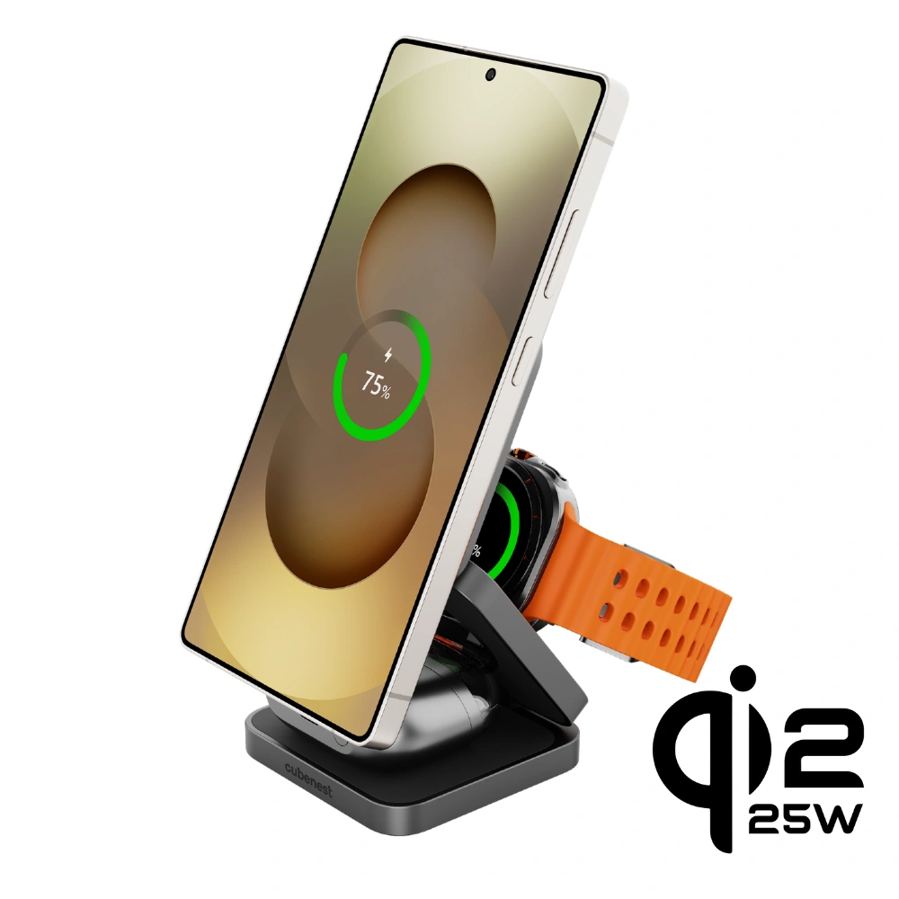 E-shop Cubenest 3v1 Qi2.2 Skladacia bezdrôtová magnetická nabíjačka SQS312 Pro Samsung Watch