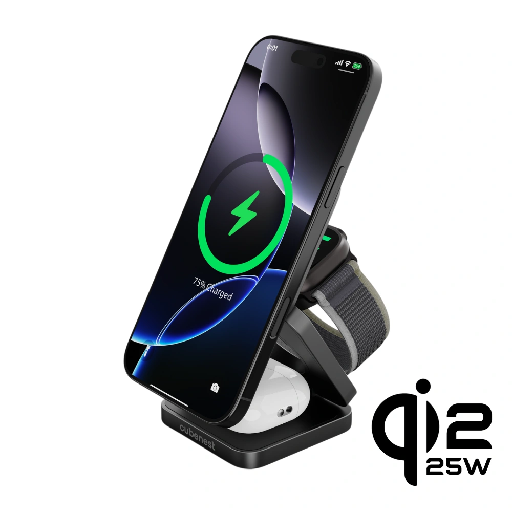 E-shop Cubenest 3v1 Qi2.2 Skladacia bezdrôtová magnetická nabíjačka SQ312 Pro čierna