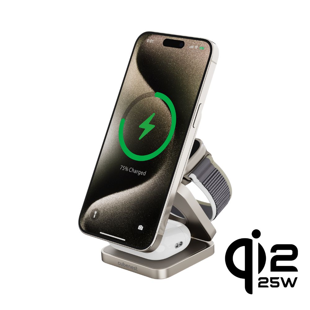 E-shop Cubenest 3v1 Qi2.2 Skladacia bezdrôtová magnetická nabíjačka SQ312 Pro titánová