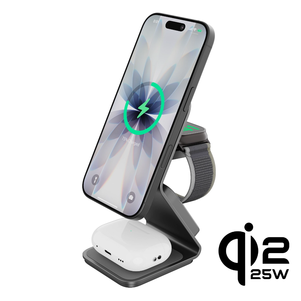 E-shop Cubenest 3v1 Qi2.2 Bezdrôtová magnetická nabíjačka SQ314 sivá