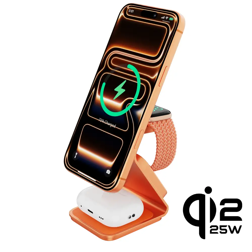 E-shop Cubenest 3v1 Qi2.2 Bezdrôtová magnetická nabíjačka SQ314 oranžová