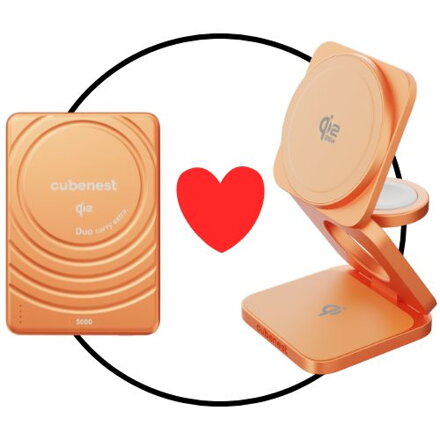 Akčný set 2PACK oranžový - Qi2.2 MagSafe nabíjačka 3v1 oranžová + Qi2 MagSafe powerbanka SlimDual oranžová