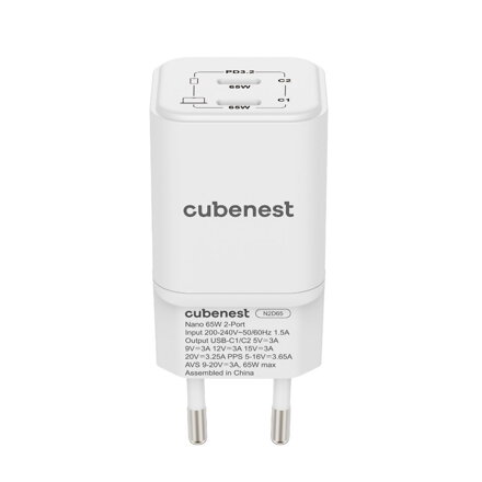 Cubenest PD GaN Nano adaptér 2xUSB-C 65W N2D65