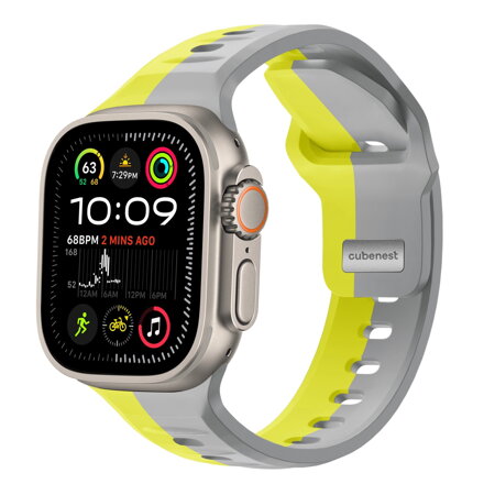 Cubenest Prémiový športový remienok na Apple Watch žlto-sivý