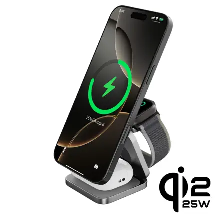Cubenest 3v1 Qi2 Skladacia bezdrôtová magnetická nabíjačka SQ312 Pro čierna