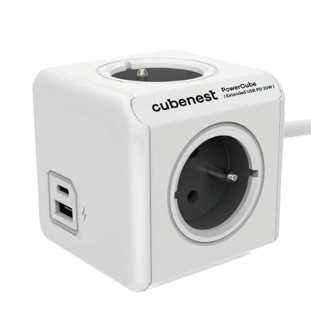Cubenest PowerCube Extended USB A+C PD 20 W 1,5 m sivá
