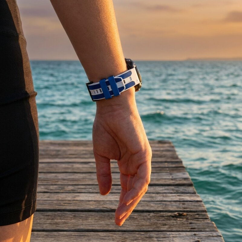 Cubenest Prémiový športový remienok na Garmin Watch QuickFit 22 mm bielo-modrý