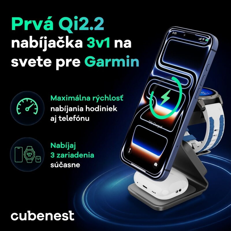 Cubenest 3v1 Qi2.2 Bezdrôtová magnetická nabíjačka SQ314 Pro Garmin Watch