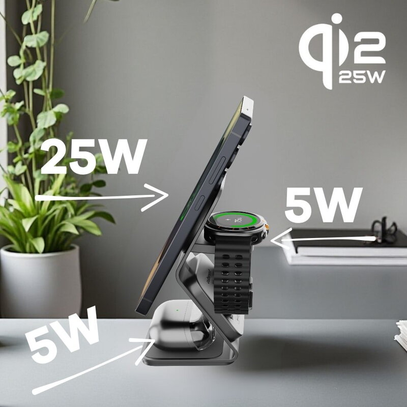Cubenest 3v1 Qi2.2 Bezdrôtová magnetická nabíjačka SQS314 Pro Samsung Watch