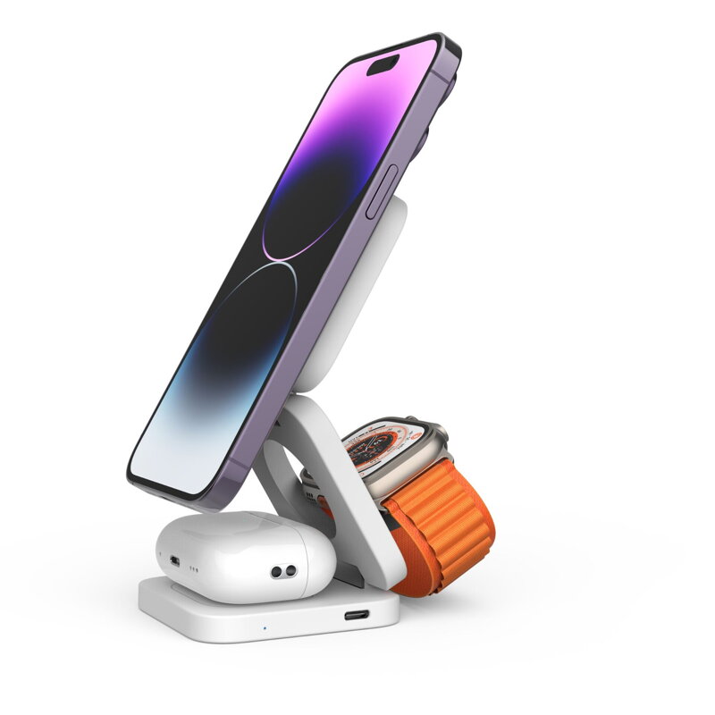 Cubenest 3v1 Qi2 Skladacia bezdrôtová magnetická nabíjačka EQ310 biela