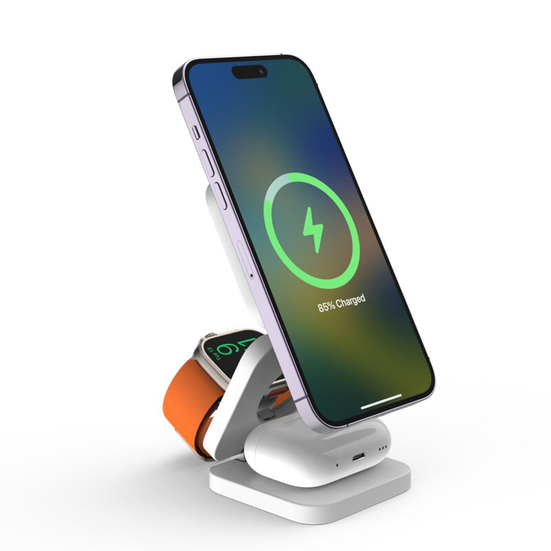 Cubenest 3v1 Qi2 Skladacia bezdrôtová magnetická nabíjačka EQ310 biela