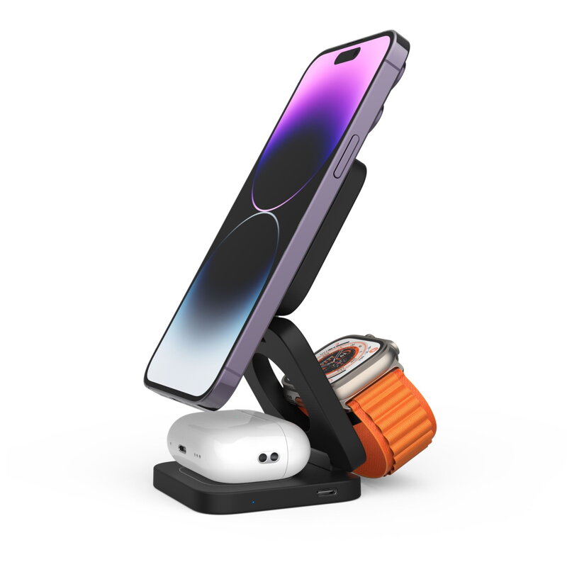 Cubenest 3v1 Skladacia bezdrôtová magnetická nabíjačka E310 sivá