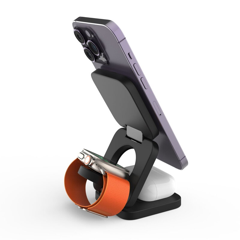 Cubenest 3v1 Skladacia bezdrôtová magnetická nabíjačka E310 sivá