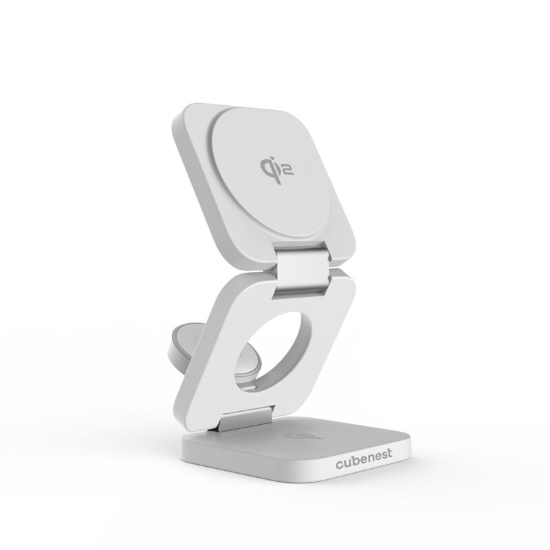 Cubenest 3v1 Qi2 Skladacia bezdrôtová magnetická nabíjačka EQ310 biela