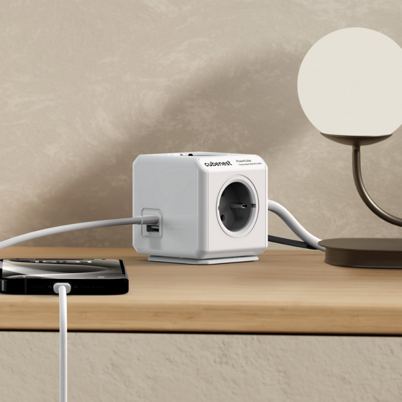 Cubenest PowerCube Extended USB A+C PD 20 W 1,5 m sivá