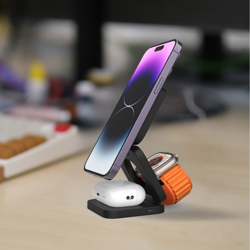 Cubenest 3v1 Skladacia bezdrôtová magnetická nabíjačka E310 sivá