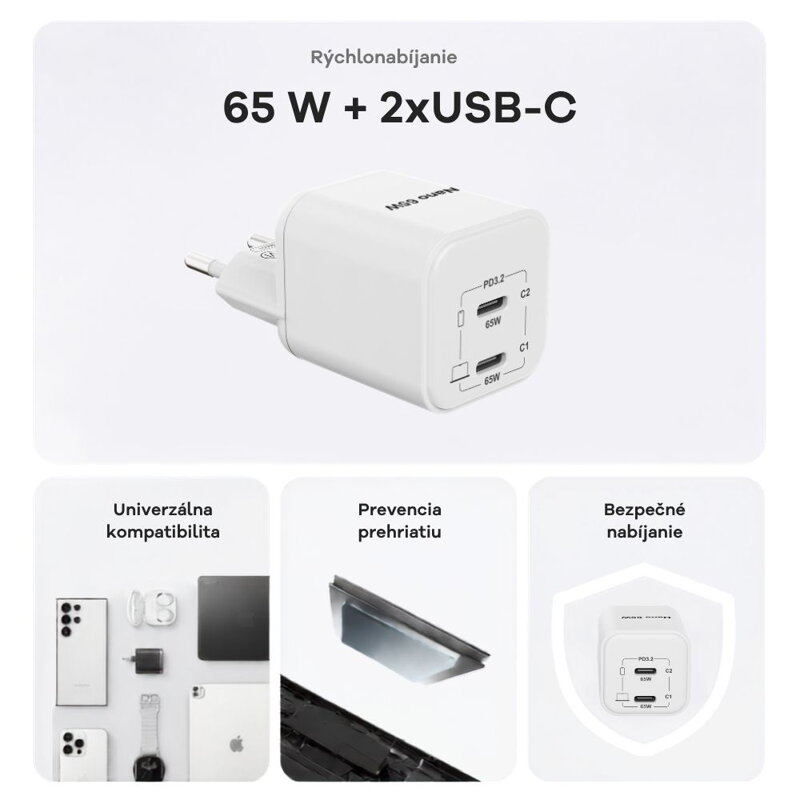 Cubenest PD GaN Nano Nabíjačka 2xUSB-C 65W N2D65