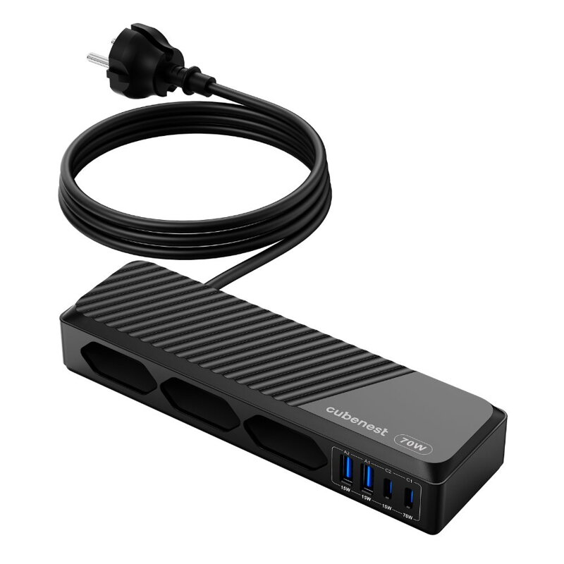 Cubenest PD GaN PowerStrip SlimLine 7v1 Extended USB 70W