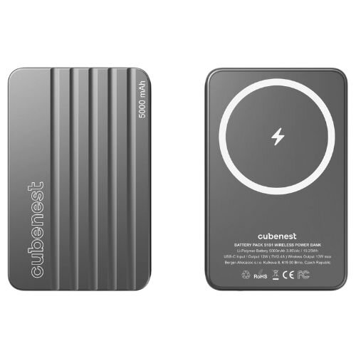 Cubenest Magnetická bezdrôtová powerbanka 5000 mAh S1B1 sivá