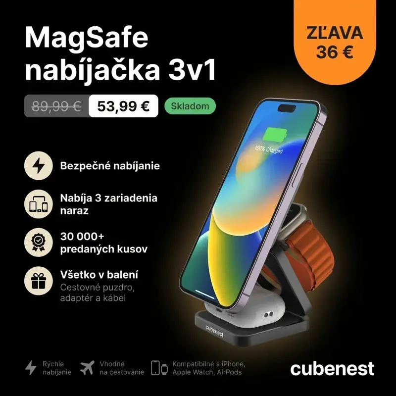 Cubenest 3v1 Skladacia bezdrôtová magnetická nabíjačka S312 Pro čierna