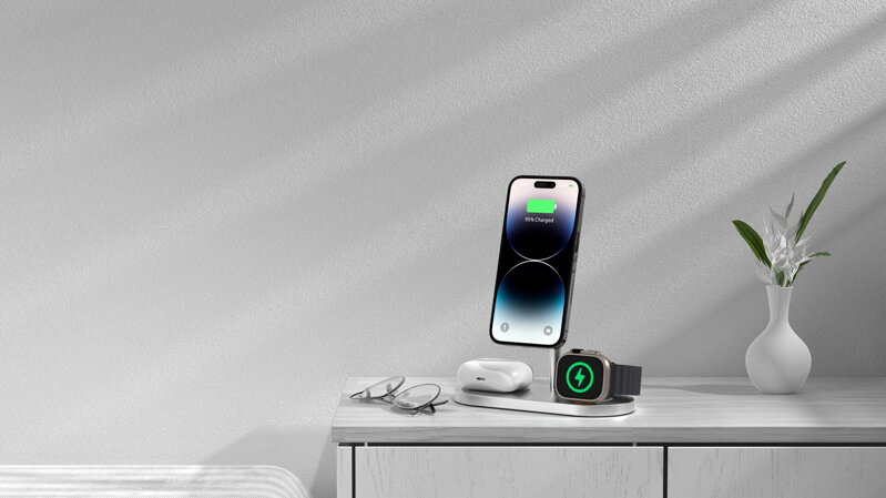 Cubenest 3v1 Bezdrôtová magnetická nabíjačka S313 Pro strieborná