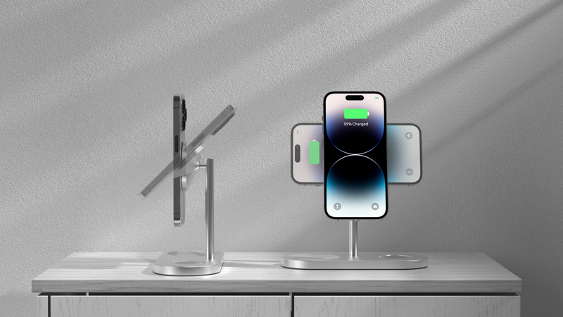 Cubenest 3v1 Bezdrôtová magnetická nabíjačka S313 Pro strieborná