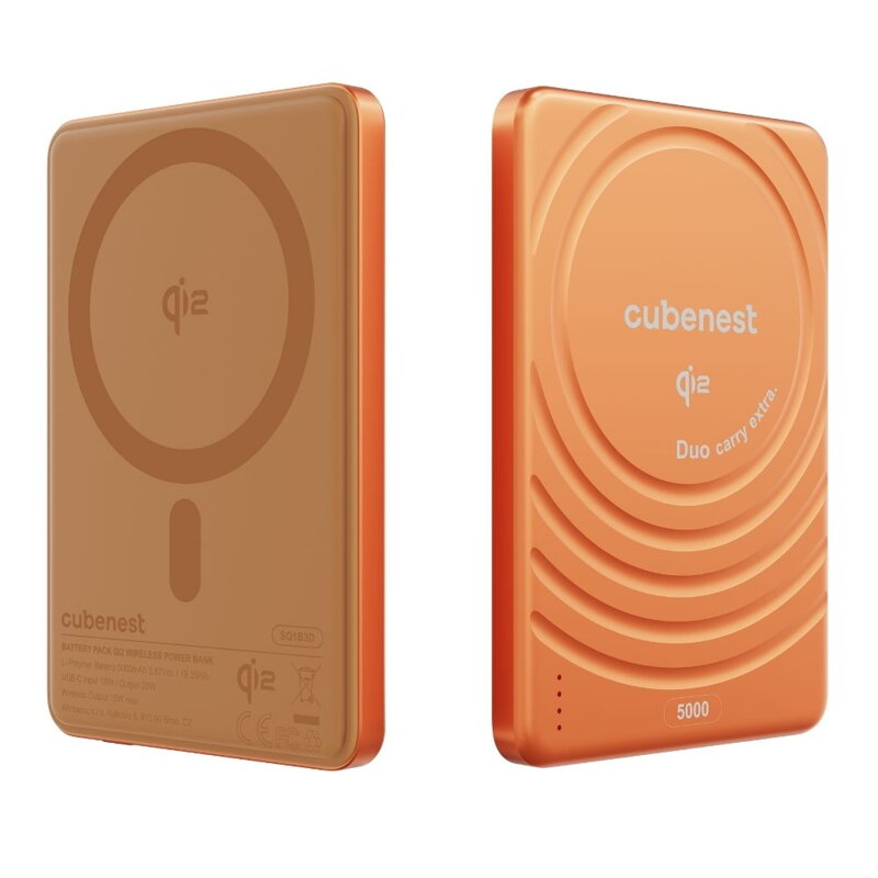 Cubenest Qi2 Magnetická bezdrôtová powerbanka SlimDual 5000 mAh SQ1B3D oranžová