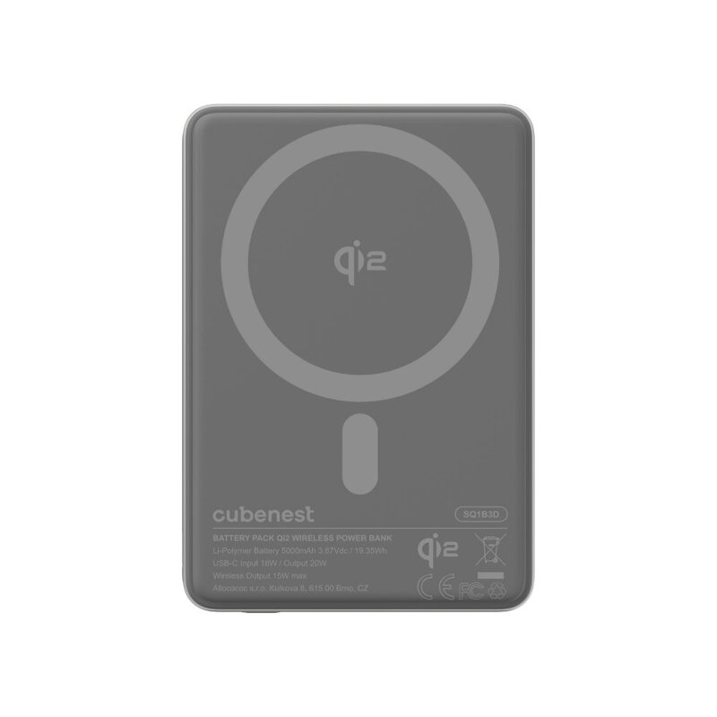 Cubenest Qi2 Magnetická bezdrôtová powerbanka SlimDual 5000 mAh SQ1B3D strieborná