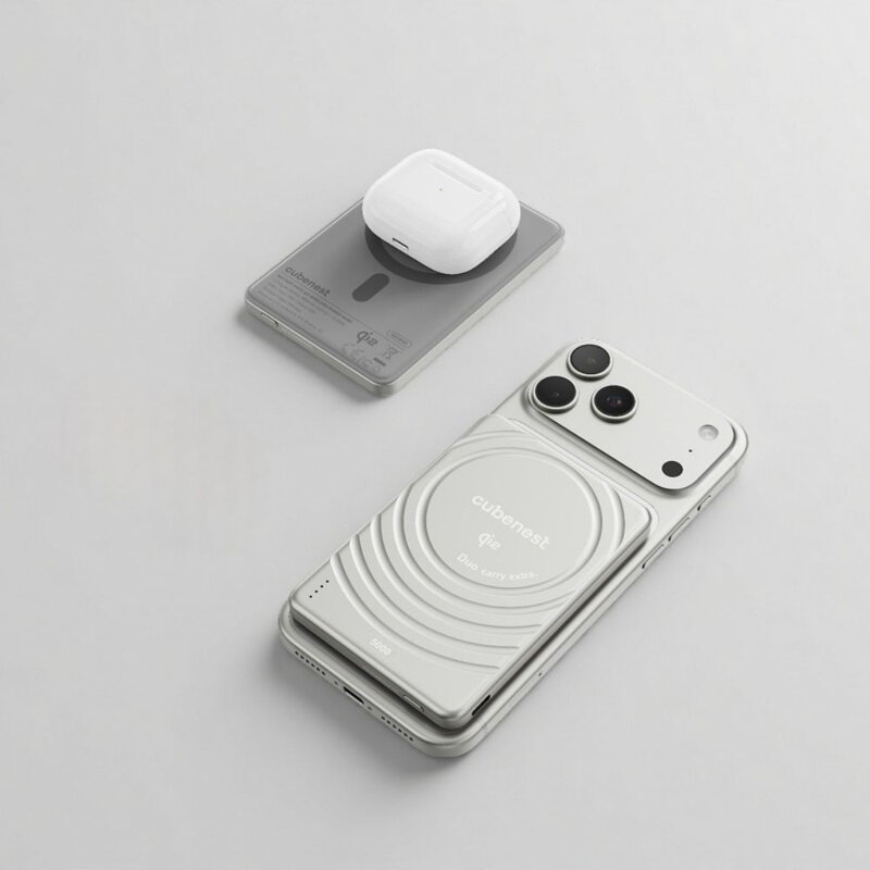 Cubenest Qi2 Magnetická bezdrôtová powerbanka SlimDual 5000 mAh SQ1B3D strieborná