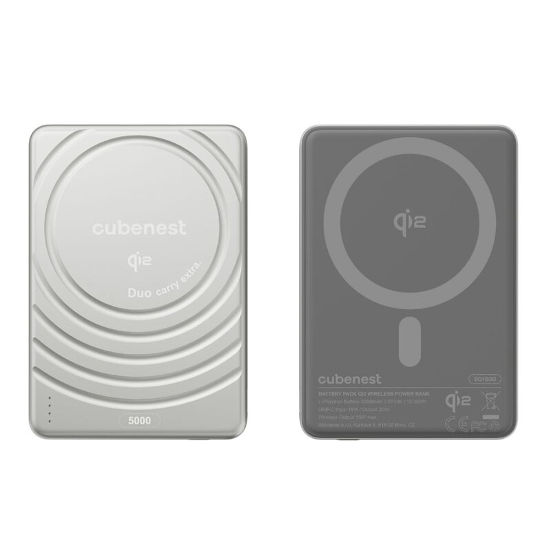 Cubenest Qi2 Magnetická bezdrôtová powerbanka SlimDual 5000 mAh SQ1B3D strieborná