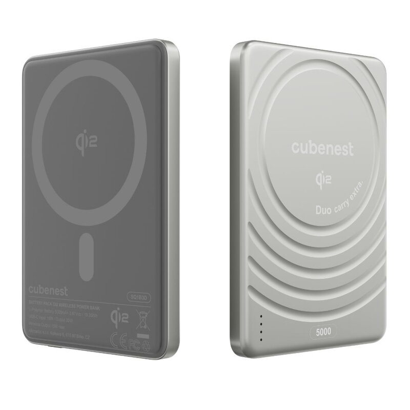 Cubenest Qi2 Magnetická bezdrôtová powerbanka SlimDual 5000 mAh SQ1B3D strieborná