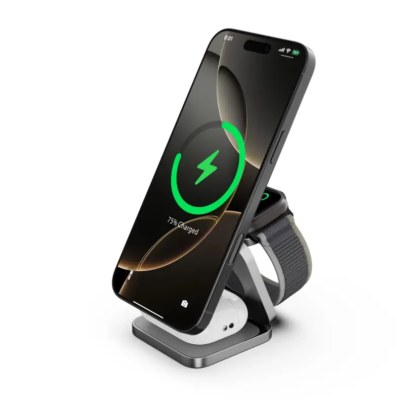 Cubenest 3v1 Qi2.2 Skladacia bezdrôtová magnetická nabíjačka SQ312 Ultra sivá