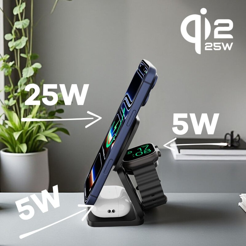 Cubenest 3v1 Qi2.2 Skladacia bezdrôtová magnetická nabíjačka SQ312 Ultra čierna