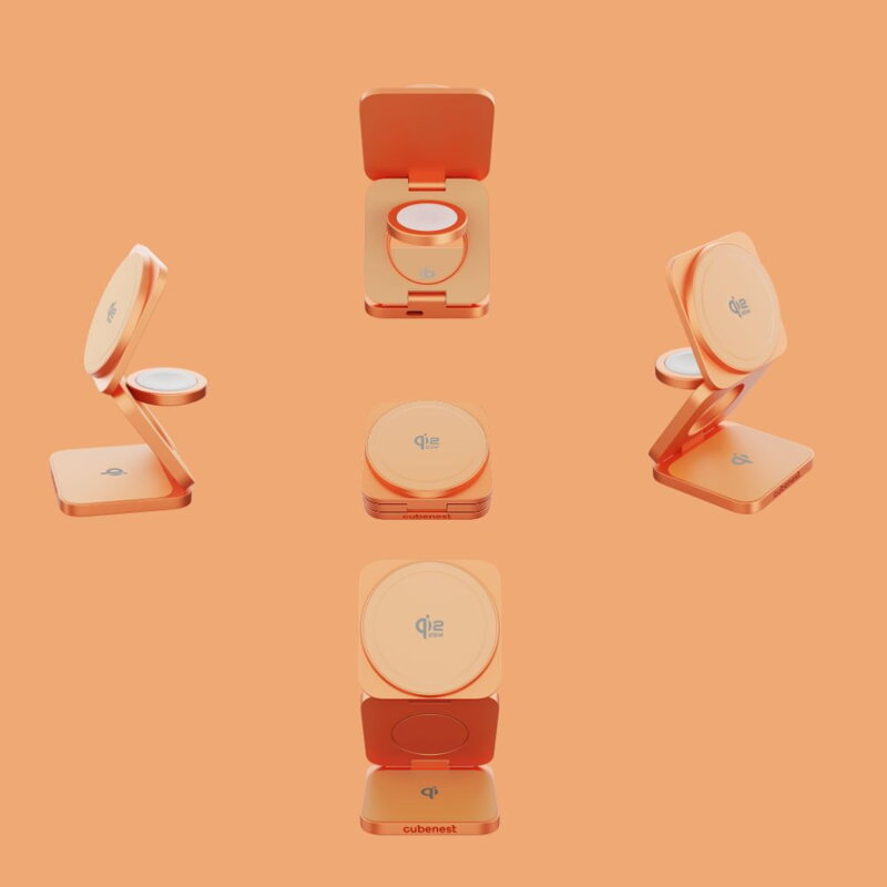 Cubenest 3v1 Qi2.2 Skladacia bezdrôtová magnetická nabíjačka SQ312 Ultra oranžová