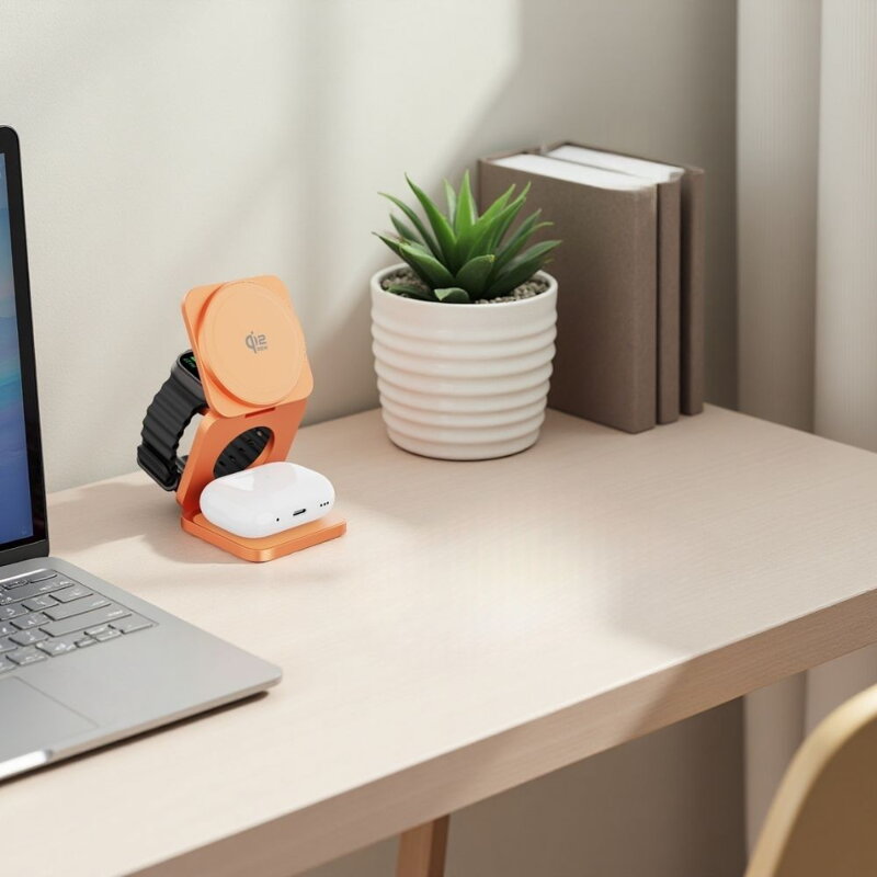 Cubenest 3v1 Qi2.2 Skladacia bezdrôtová magnetická nabíjačka SQ312 Ultra oranžová