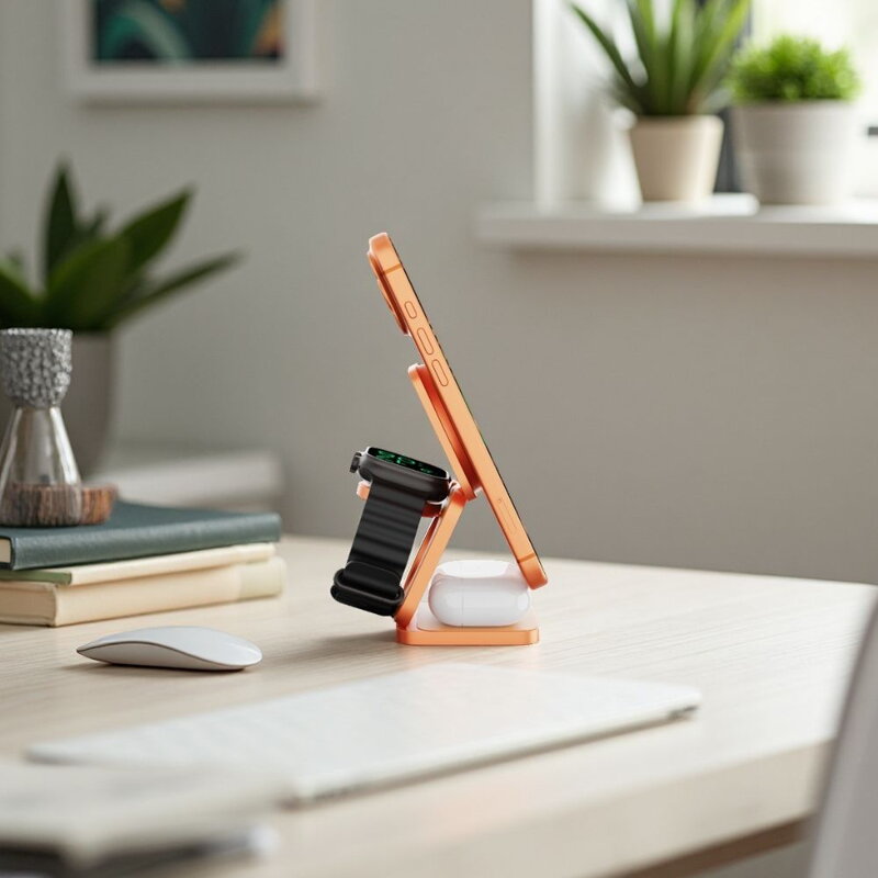 Cubenest 3v1 Qi2.2 Skladacia bezdrôtová magnetická nabíjačka SQ312 Ultra oranžová