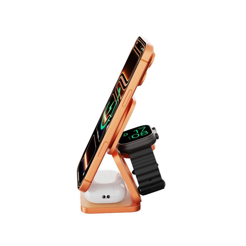 Cubenest 3v1 Qi2.2 Skladacia bezdrôtová magnetická nabíjačka SQ312 Ultra oranžová