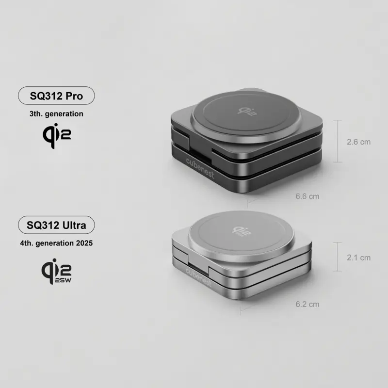 Cubenest 3v1 Qi2.2 Skladacia bezdrôtová magnetická nabíjačka SQ312 Ultra sivá