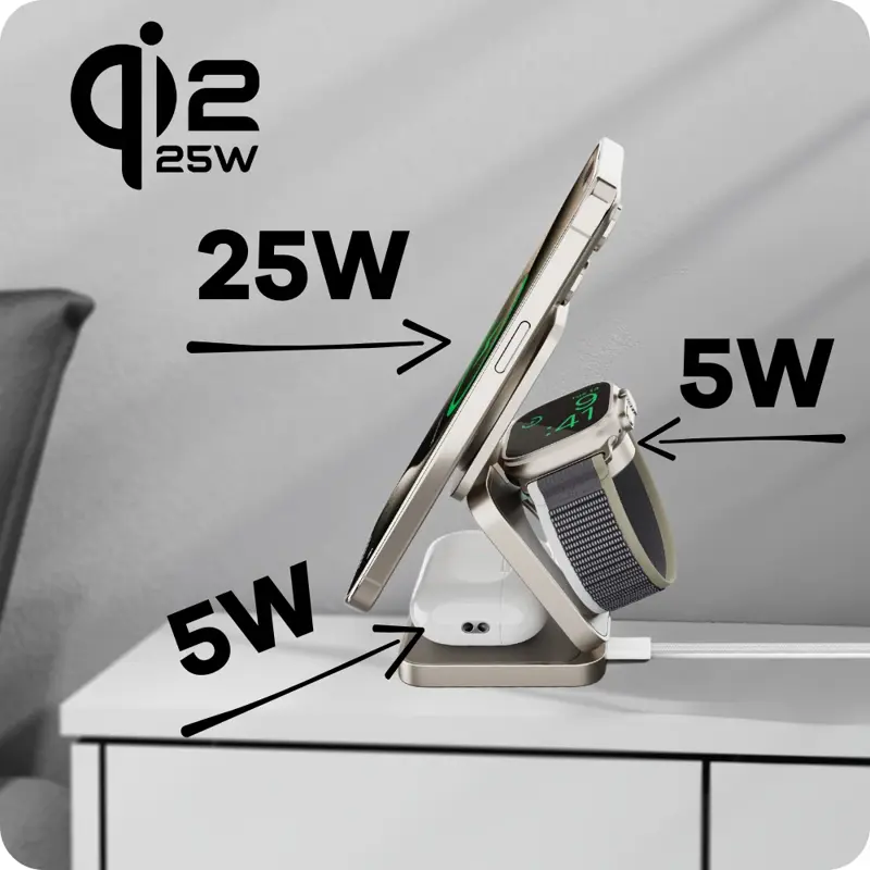Qi2.2 Skladacia MagSafe nabíjačka 3v1