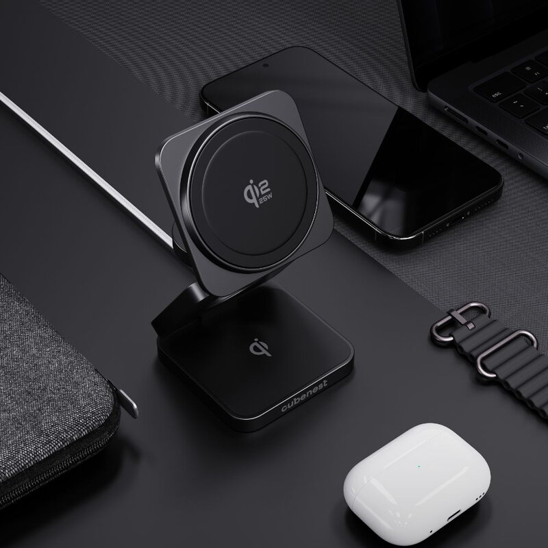 Cubenest 3v1 Qi2.2 Skladacia bezdrôtová magnetická nabíjačka SQ312 Pro čierna