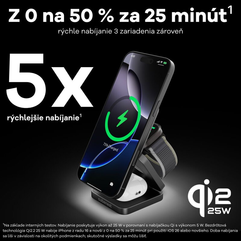 Cubenest 3v1 Qi2.2 Skladacia bezdrôtová magnetická nabíjačka SQ312 Pro čierna