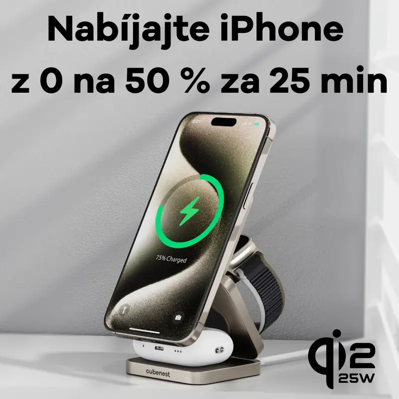 Cubenest 3v1 Qi2.2 Skladacia bezdrôtová magnetická nabíjačka SQ312 Pro titánová