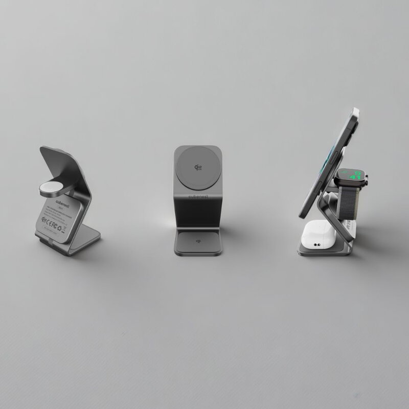Cubenest 3v1 Qi2.2 Bezdrôtová magnetická nabíjačka SQ314 sivá