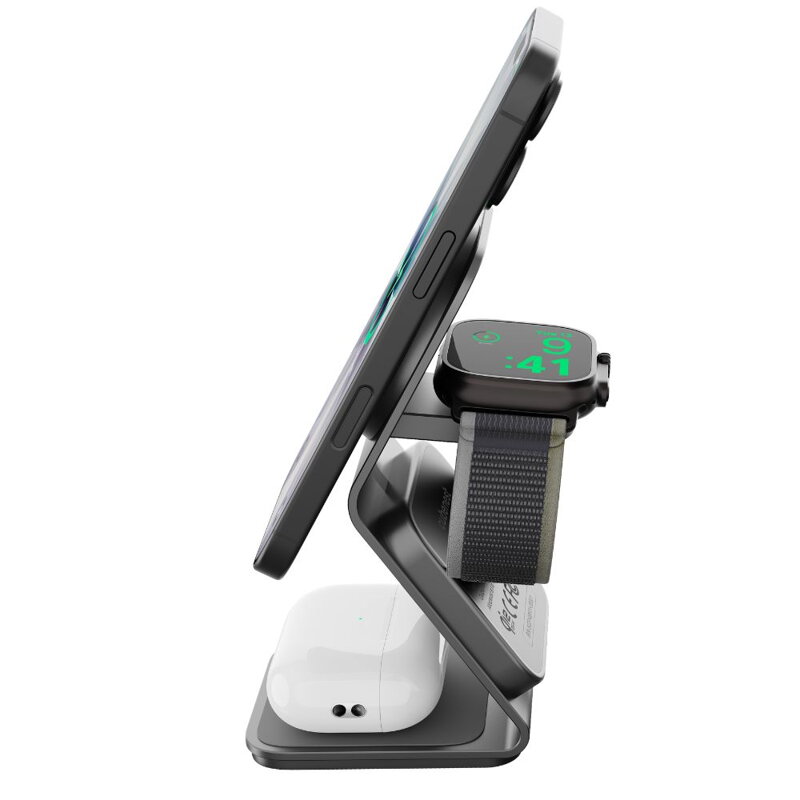 Cubenest 3v1 Qi2.2 Bezdrôtová magnetická nabíjačka SQ314 sivá