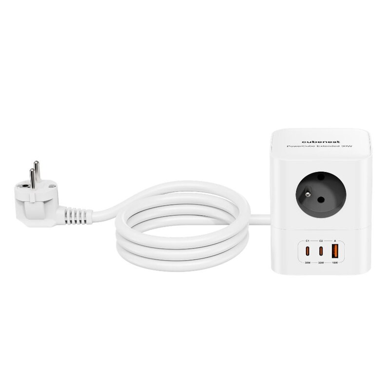 Cubenest PowerCube Extended USB A+C PD 20 W 1,5 m sivá
